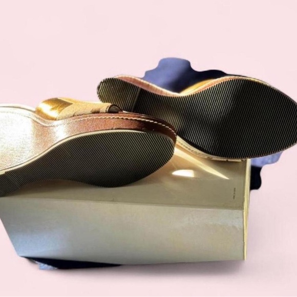 Coach Metallic Gold Patchwork Wedge Slide Sandals - Picture 3 of 3